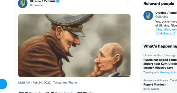 You think this cartoon the Ukraine tweeted out is pretty accurate about Putin?