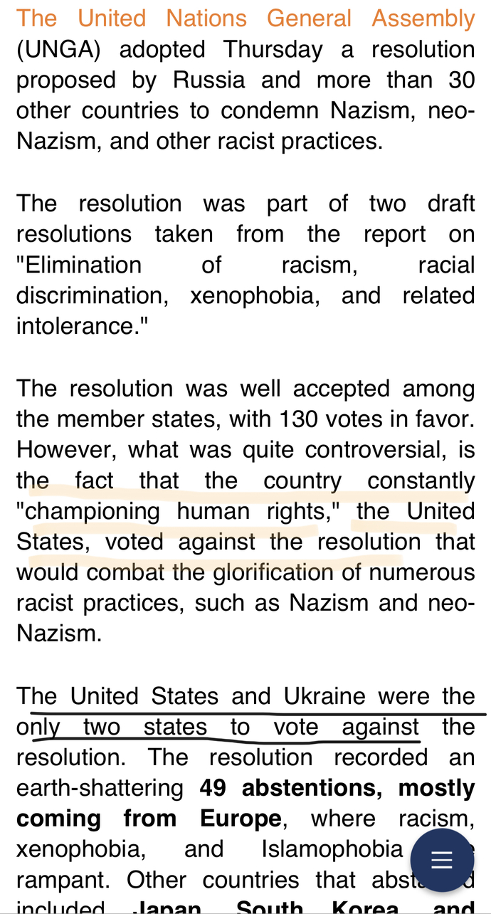 Did you know that USA and Ukraine were the only two nations to vote against combating glorification of Nazism?