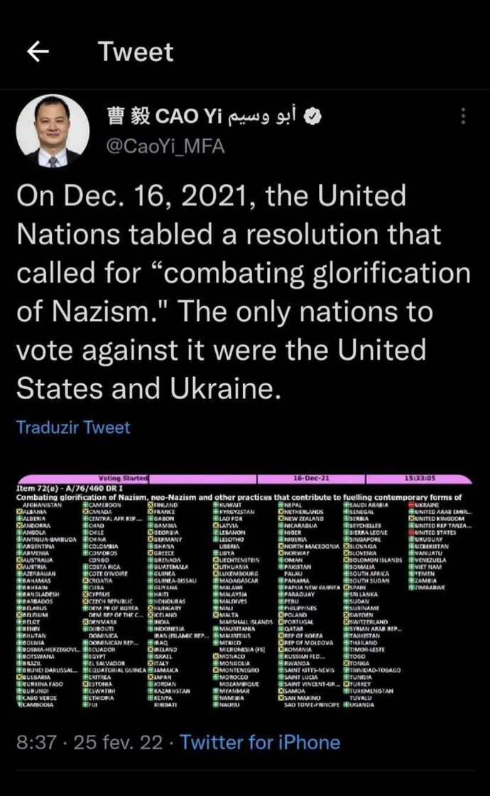 Did you know that USA and Ukraine were the only two nations to vote against combating glorification of Nazism?