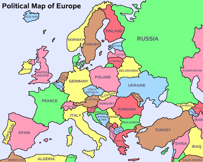 Ukraine is the light blue country just right of center
