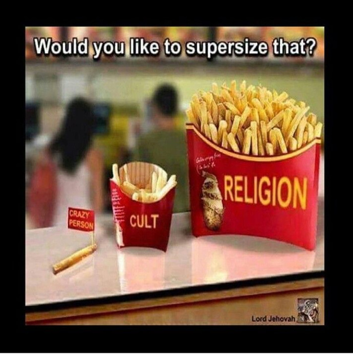 Crazy person vs. Cult vs. Religion