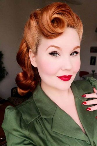 Modern woman wearing Victory Rolls