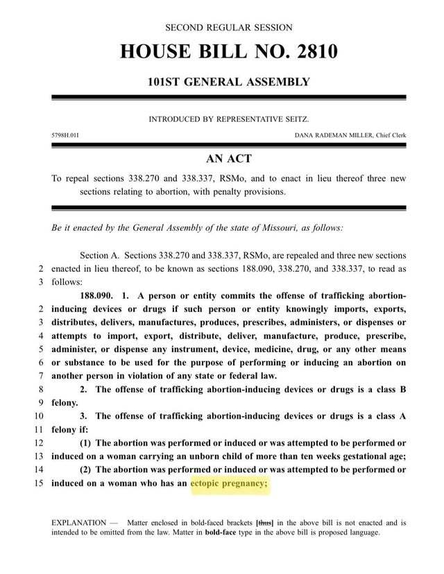 What are your thoughts on the proposed anti-abortion bill in Missouri?