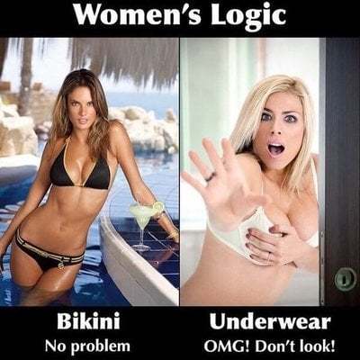 Hy do some women hide themselves when wearing a bra, but not with a bikini top?