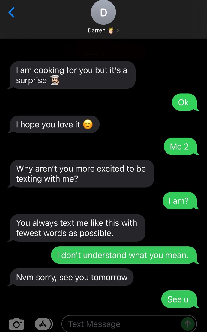 Am I texting my boyfriend in a boring and uninterested way?