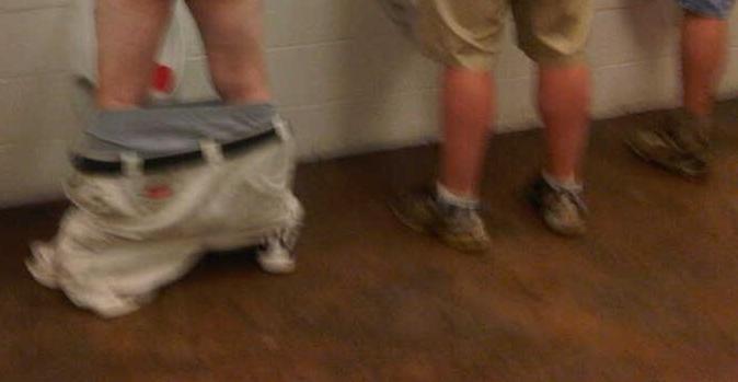 Guys, I saw 2 images on the net of guys standing at a urinal next to other guys with their pants down to their knees, is this common?