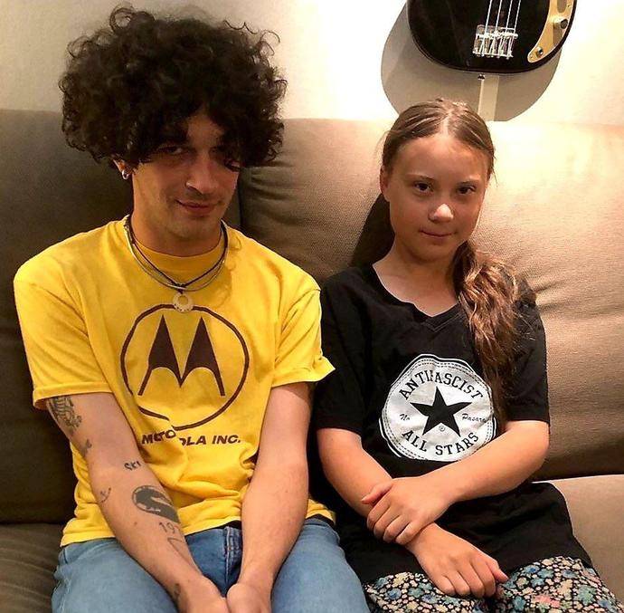 Sporting her Antifa shirt