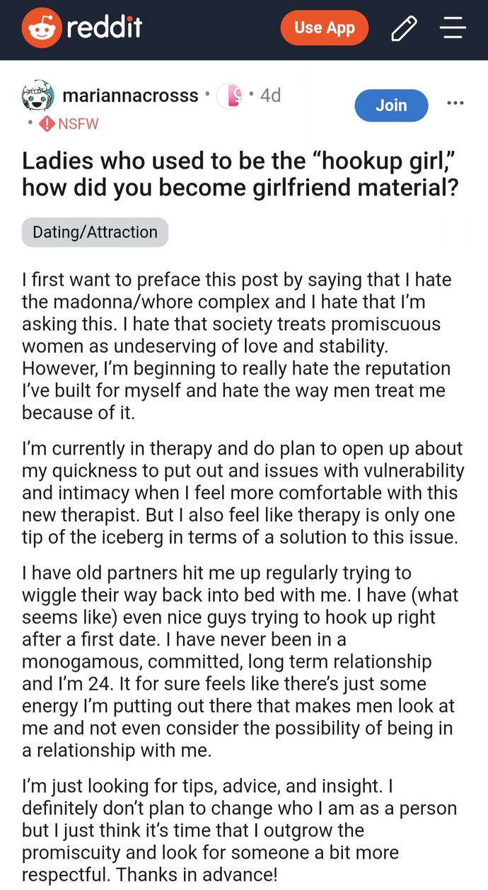 Guys, would you consider dating a girl whose now a girlfriend material but once was a hookup girl?