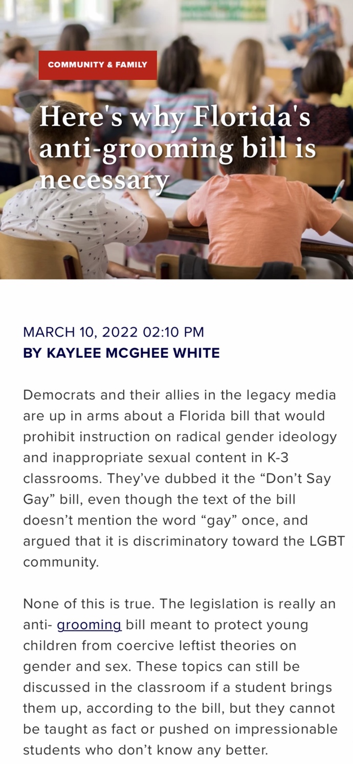What are your thoughts on Florida’s “Don’t Say Gay” bill or Anti-Grooming Bill?