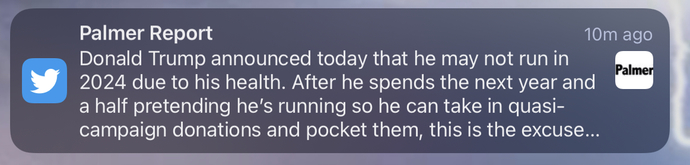 So Trump’s not running because of “health issues”?