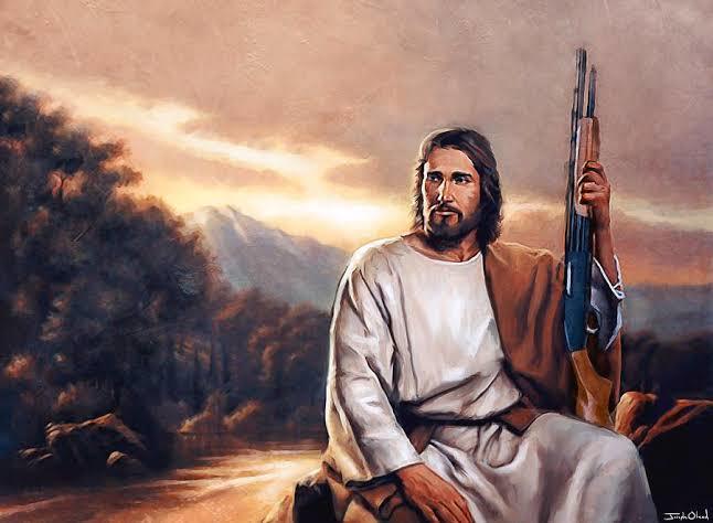 A 1st century portrait of Jesus Christ holding a gun. Painted by Leonardo di Lodovico Buonarroti Simoni.