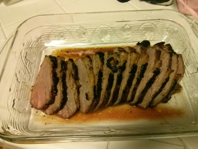 Sliced tri-tip roast, hot and juicy!