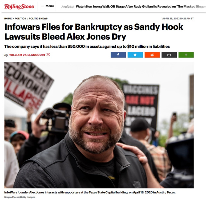 Alex Jones Infowars files for bankruptcy. How does this make you feel?