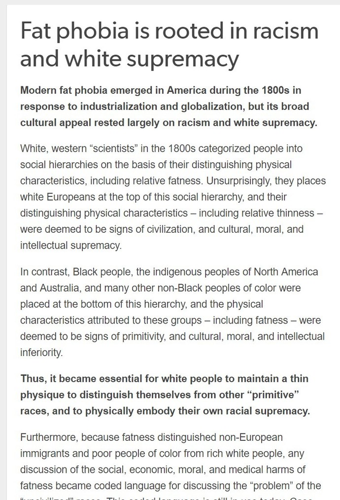 Fatphobia is rooted in racism and white supremacy... True or False?