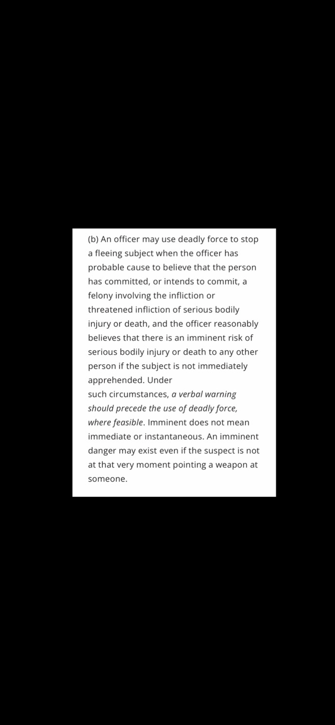 One agency’s policy on using deadly force against a fleeing suspect,