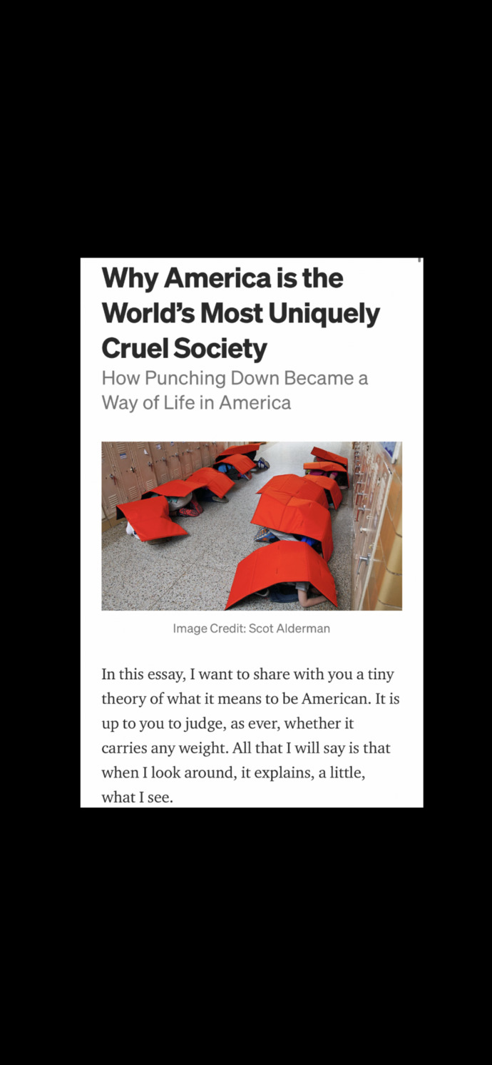 Do you think societies today are overly cruel, where they are missing in compassion, kindness, etc. How about the US specifically?