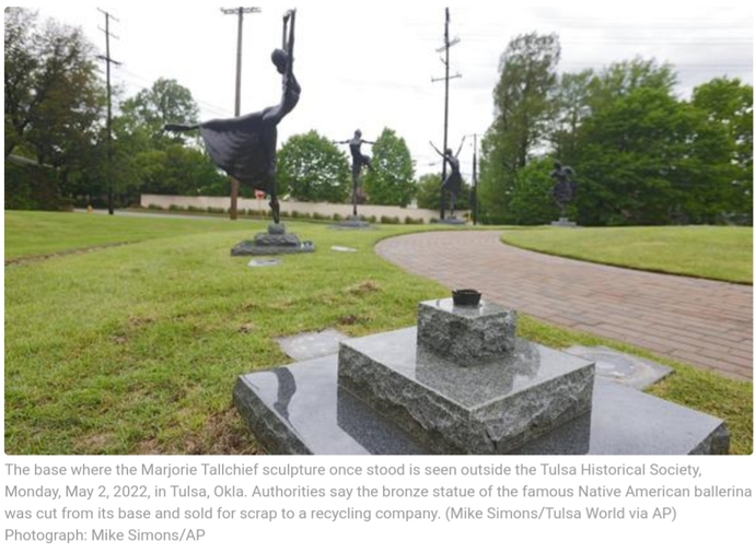 Statue of Native American ballerina destroyed and sold to recycling center?