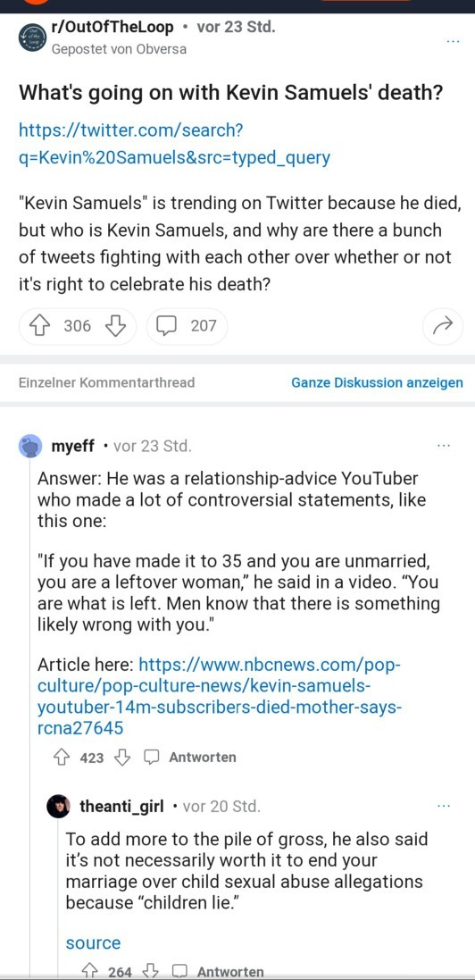 What do you think about kevin samuels death?