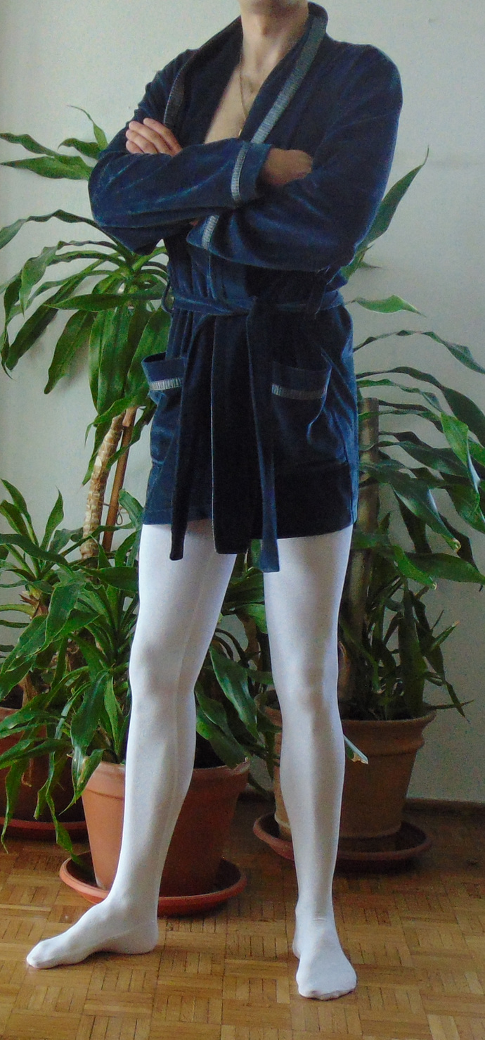 white ballet male tights with dressing gown
