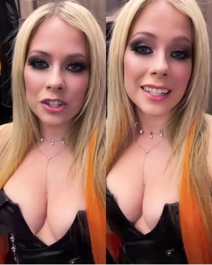 What do you think of Avril Lavigne wearing more revealing clothes? Do you think it has a professional purpose or sexualizing purpose?