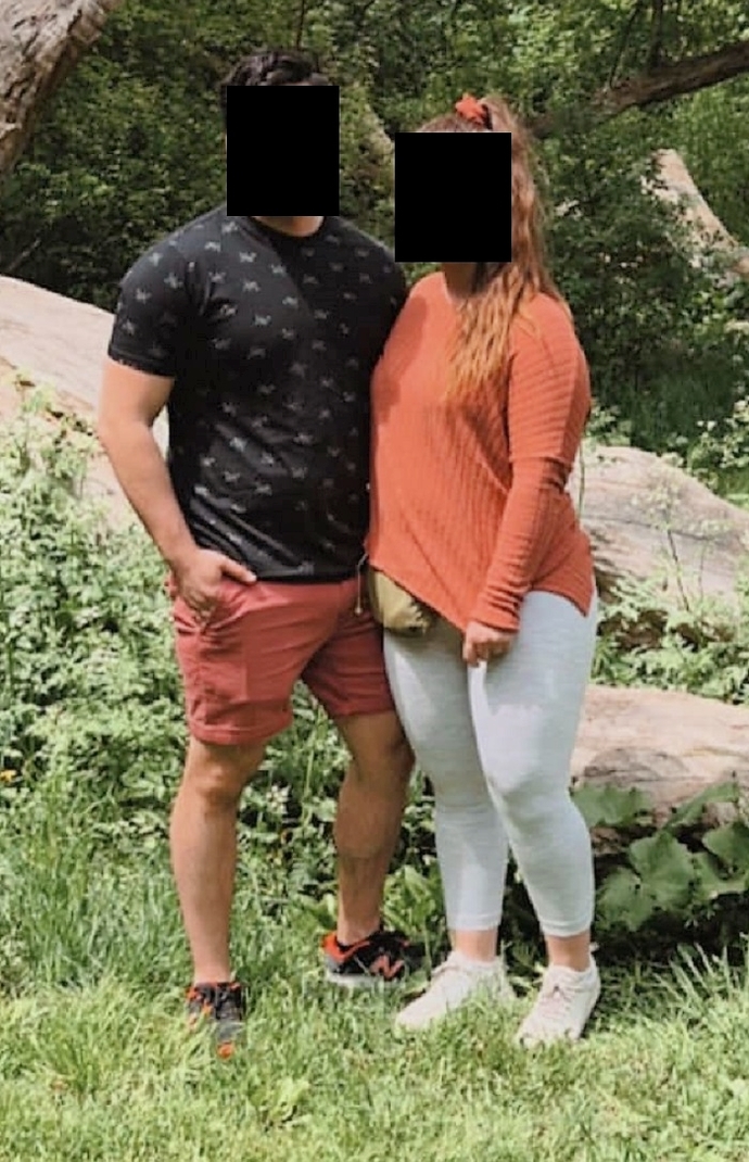 Who would you say has bigger legs in this picture - the guy or the girl?