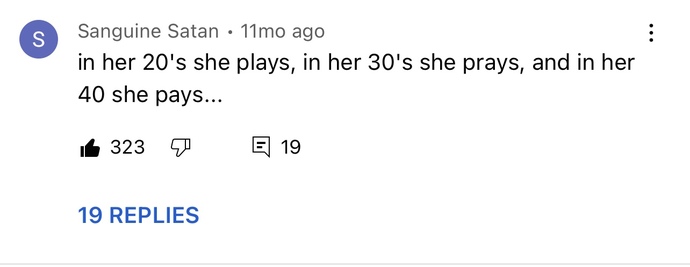Women in theirs 20s play, in their 30s pray and in their 40s, they will actually pay?