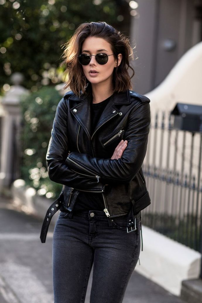 Leather jacket with jeans