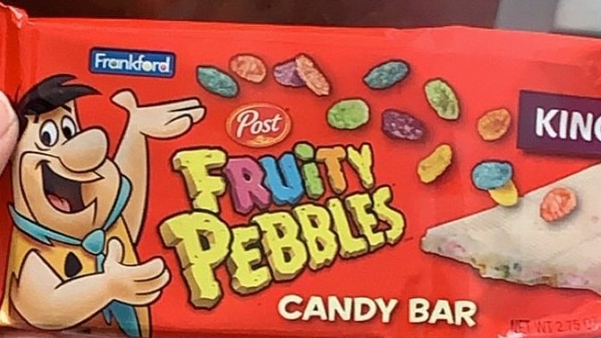 Would you guys try this? It’s a white chocolate bar with fruity pebbles?