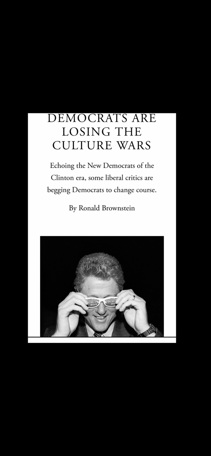 What is your take on democrats losing the culture war? What does this mean to you?