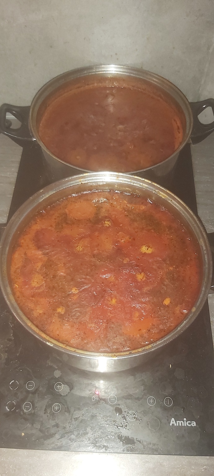 My meal prep. Chicken and potato stew in one pot and chilli in the other.