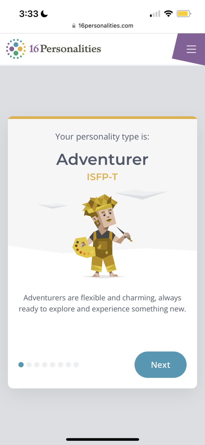 What is your personality type according to the Myers–Briggs test?