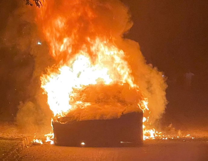 Another electric vehicle up in flames.