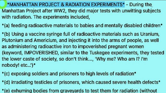 Did you know the government injected radio-active materials (uranium, plutonium, etc.) into the arms of UNWITTING test subjects during and after WW2?
