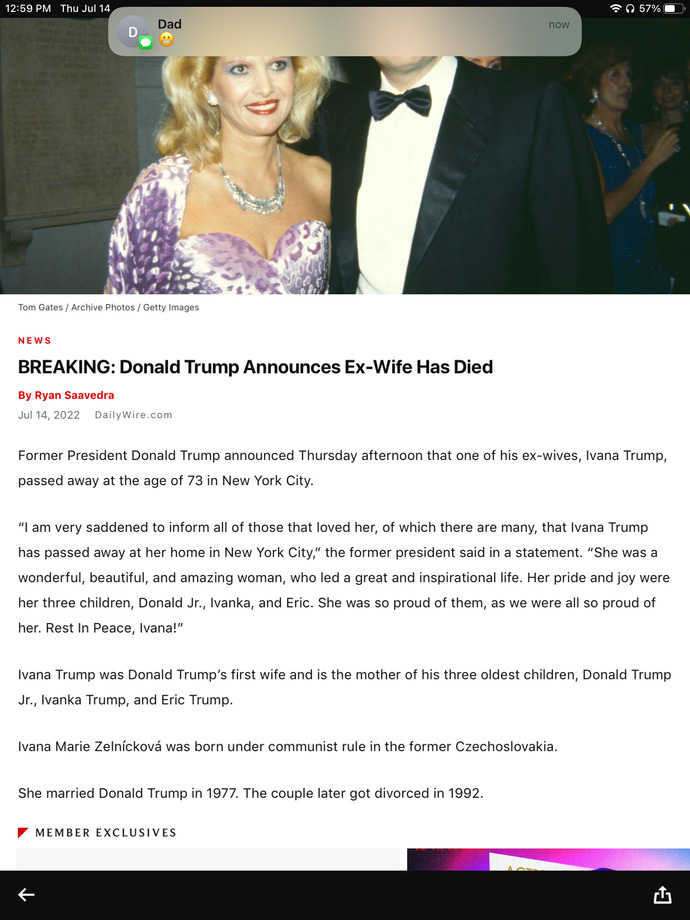 How do you feel about Ivana Trump dying?