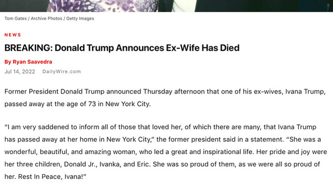 How do you feel about Ivana Trump dying?