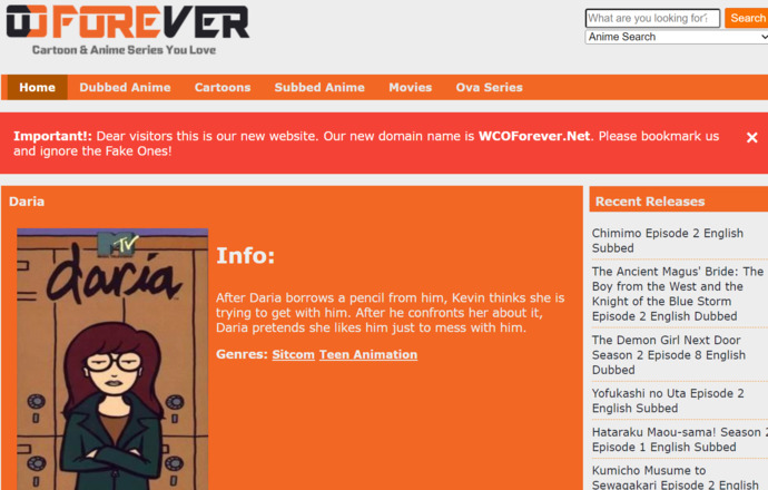 On which site can I watch the TV show Daria for free?