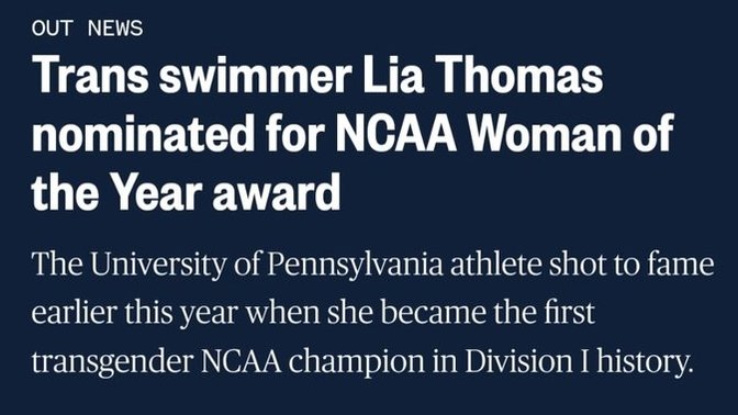 The NCAA Nominates Trans swimmer Lia Thomas as the "Women" of the year award, do you agree or disagree?