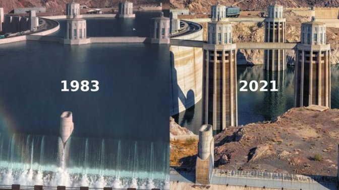 Lake Mead before drought and after , are we heading for another Dust Bowl in America?