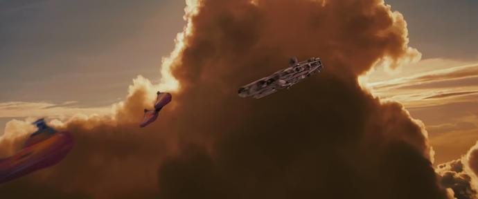 The Millennium Falcon always looks cool, but in this scene, darting in and out of cloud castles, it looked *beautiful*