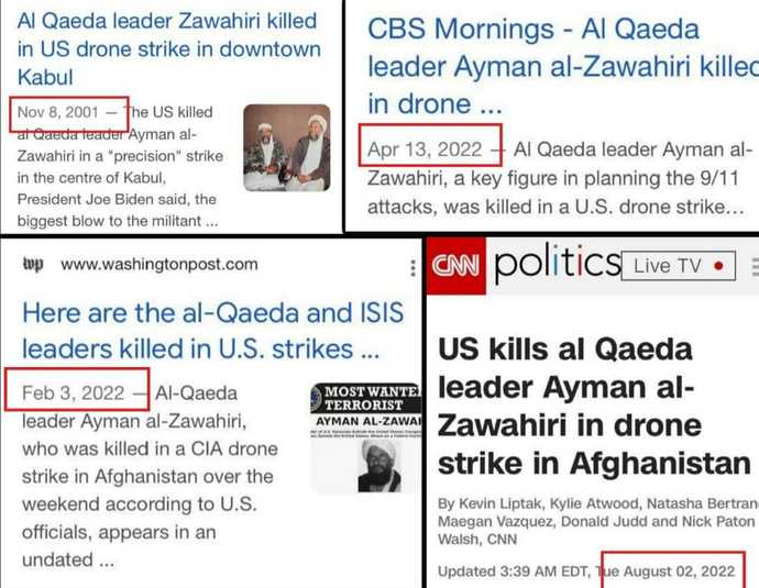 How many times will Ayman al-Zawahiri die π?