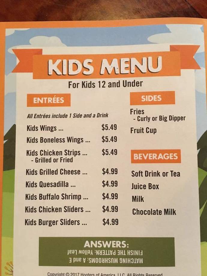 A strip-club-lite restaurant offers a literal KIDS menu... and yall complain about the LGBT even looking at kids?