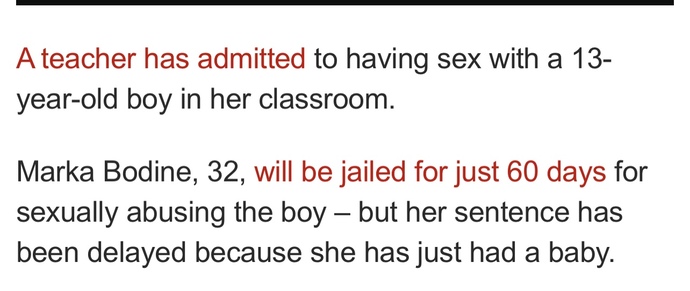 Does anyone else feel like if the genders were reversed, the punishment would have been prison for life?