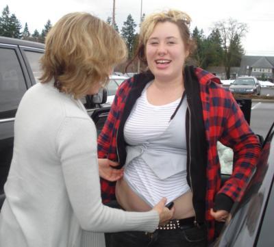 this is an actually picture of me and my mom she’s always trying to cover up or hide or tell me to suck in my stomach. We had just came back from dinner and I was super full and she was trying to tel me to suck it in and pull my shirt down