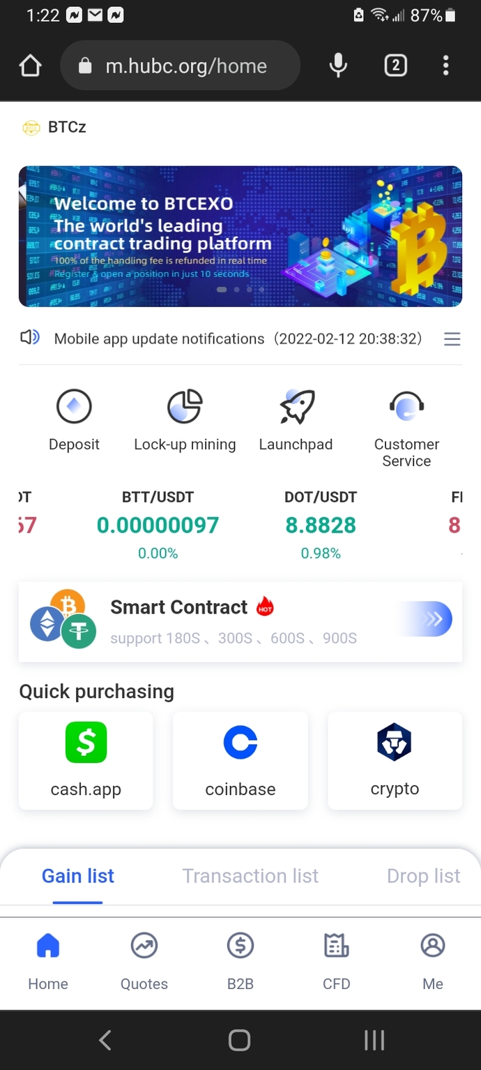 This is the Home Screen of m. hubc. org/home And BTCz. com.