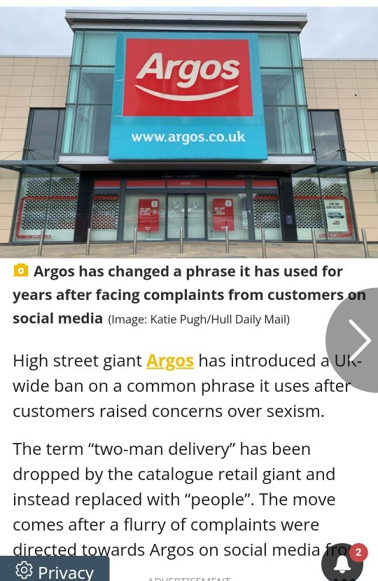 Do you find the phrase two-man delivery sexist or offensive?