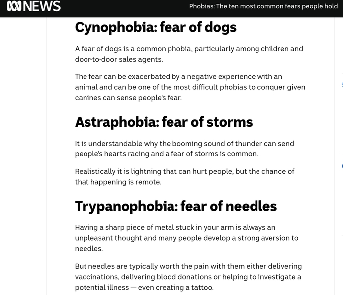 What is a phobia you have and what are the reasons for your fear?