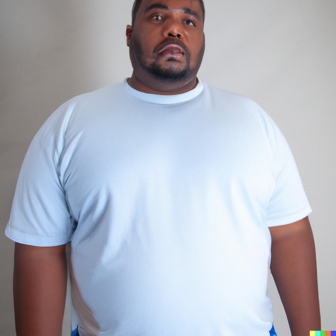 "Short ugly overweight black male in his 30s with some facial hair, wearing blue shorts and a white t shirt." Perfect!
