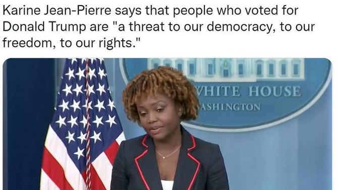 Do you agree with the press secretary that the people who voted for Donald trump are a threat to democracy, freedom and your rights?