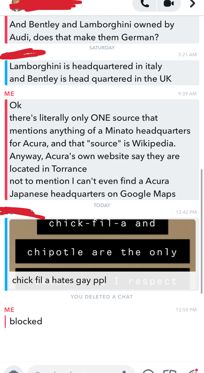 Was I right to block this person because he told me that Chick-fil-A hates gay people?