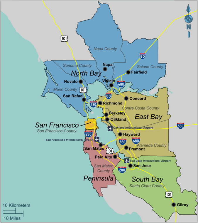 The 9 counties that make up the San Francisco Bay Area